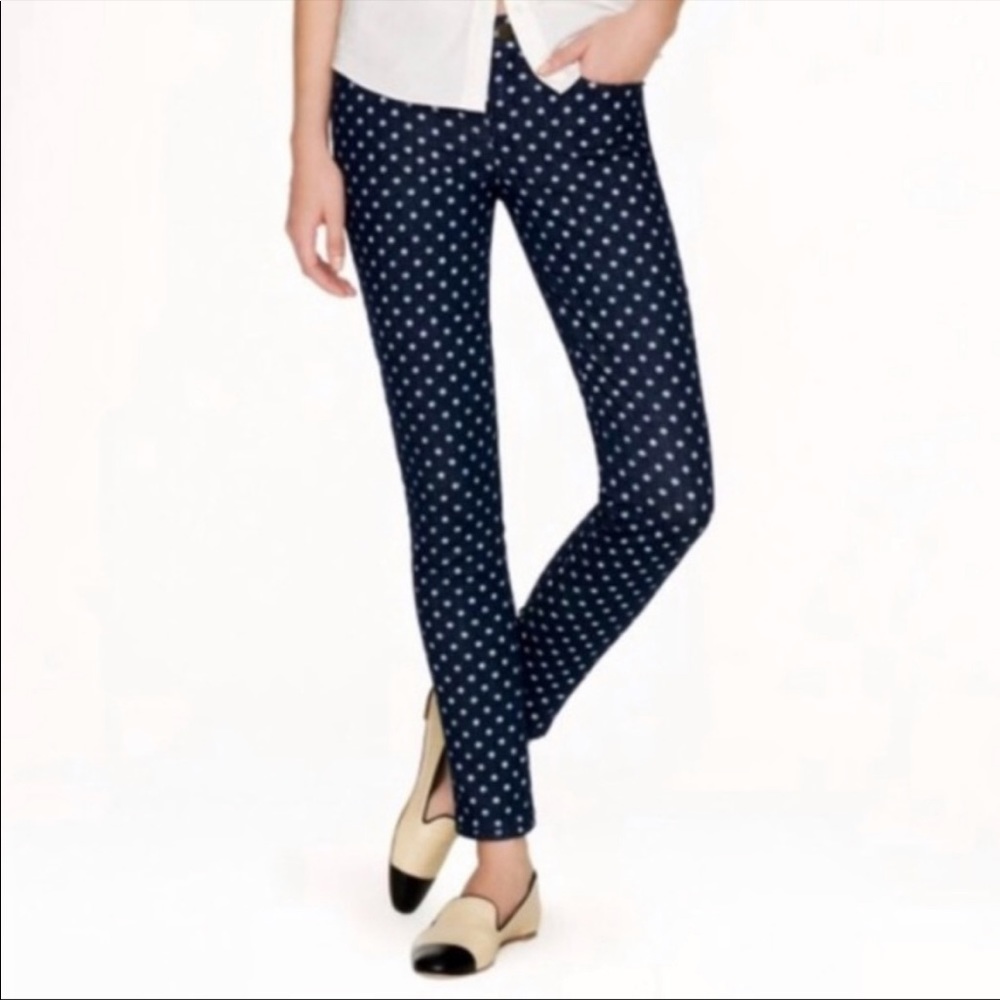J.Crew Toothpick Navy Polkadot Pants